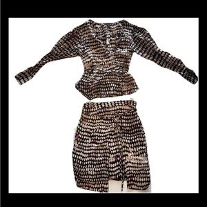 BCBG XXS Skirt Top 2 Piece V Neck Cocktail Set Black Beije Dinner Skirt